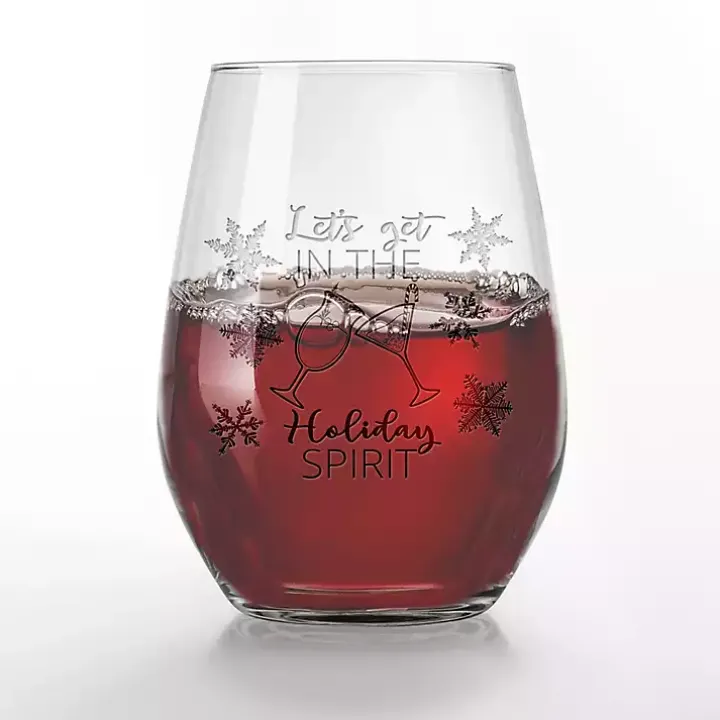 Holiday Spirit Etched Wine Glasses, Set of 2