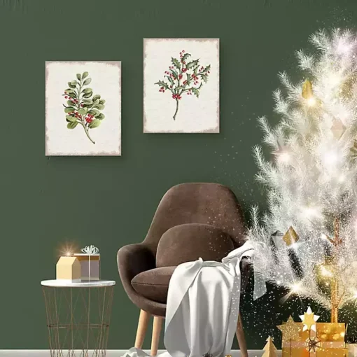 Holly Berries Canvas Art Prints, Set of 2