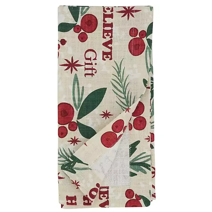 Holly Berry Typography Christmas Napkins, Set of 4