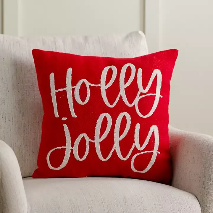 Holly Jolly Embroidered Pillow