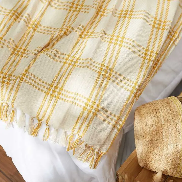 Honey Gold Plaid Fringe Throw