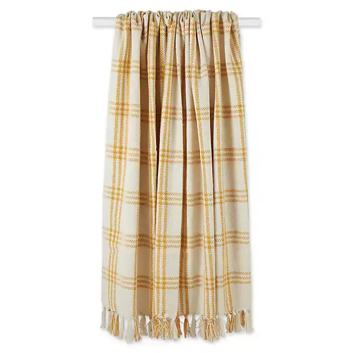 Honey Gold Plaid Fringe Throw