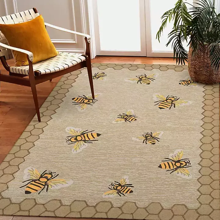 Honeycomb Bees Outdoor Area Rug, 5x7