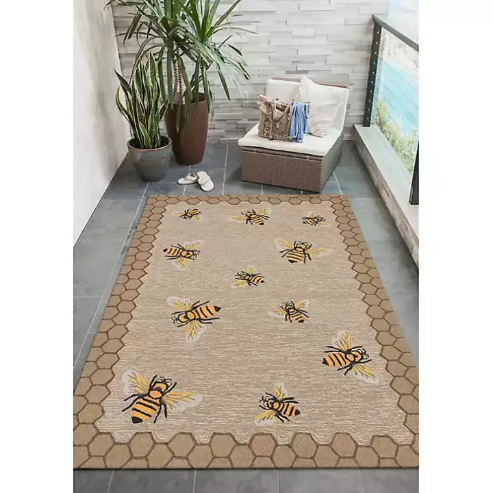 Honeycomb Bees Outdoor Area Rug, 5x7