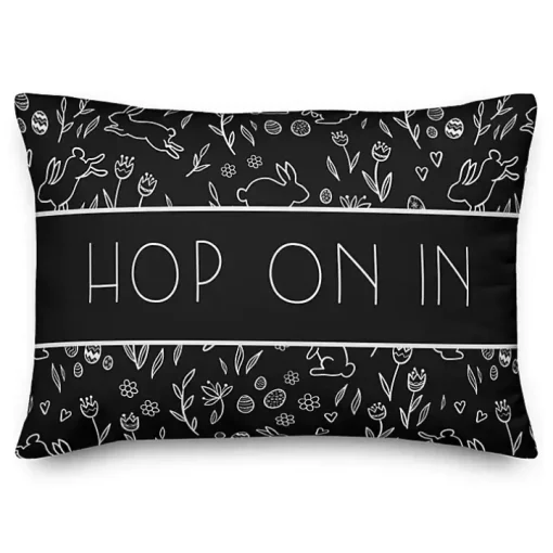 Hop On In Bunny Pattern Outdoor Throw Pillow