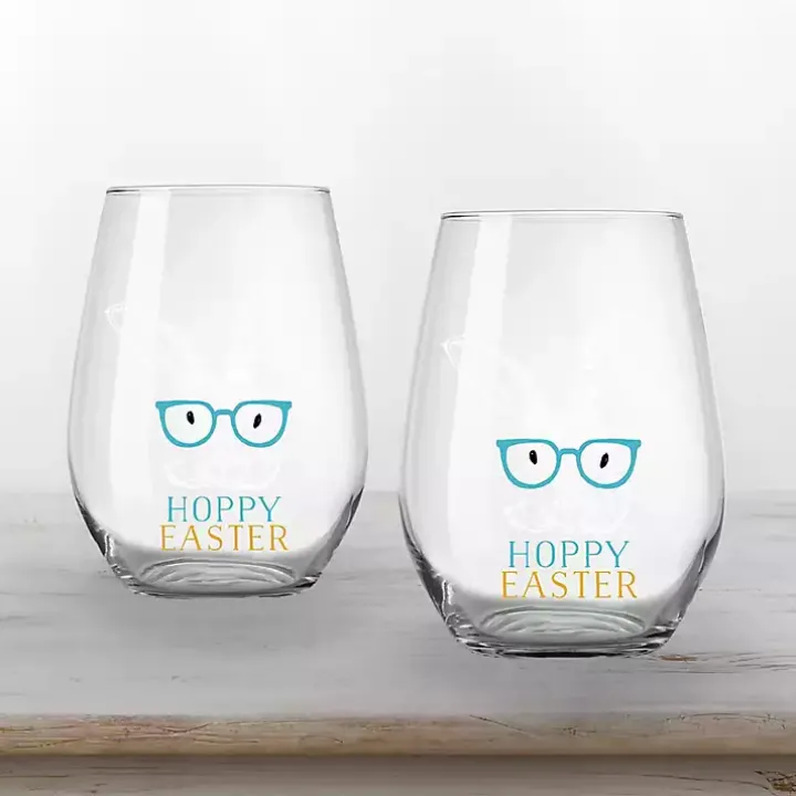 Hoppy Easter Stemless Wine Glasses, Set of 2