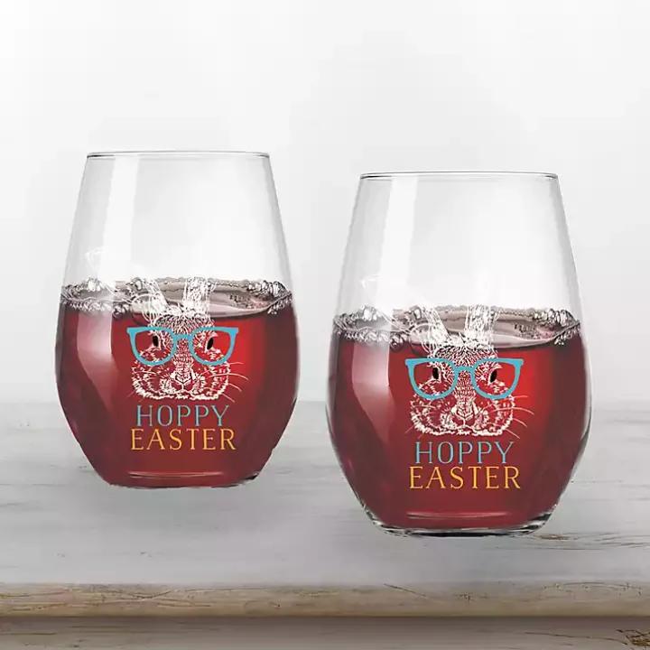 Hoppy Easter Stemless Wine Glasses, Set of 2