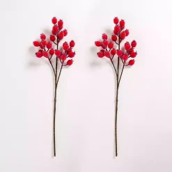Iced Red Berry Stems, Set of 2