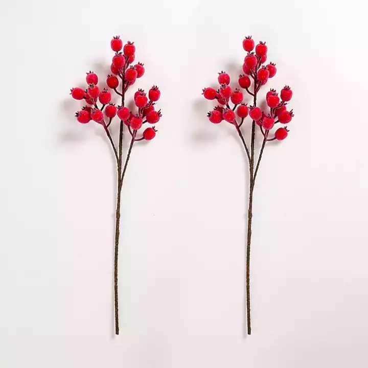 Iced Red Berry Stems, Set of 2