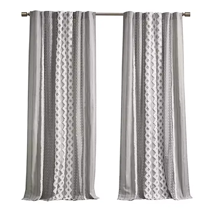 Imani Gray Chenille Stripe Curtain Panel, 95 in.