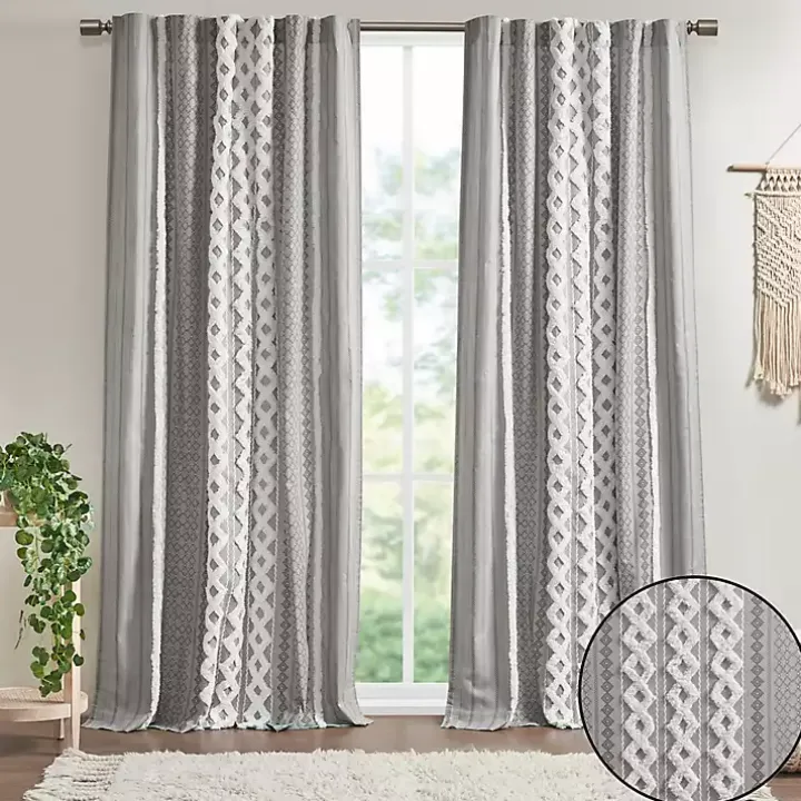 Imani Gray Chenille Stripe Curtain Panel, 95 in.