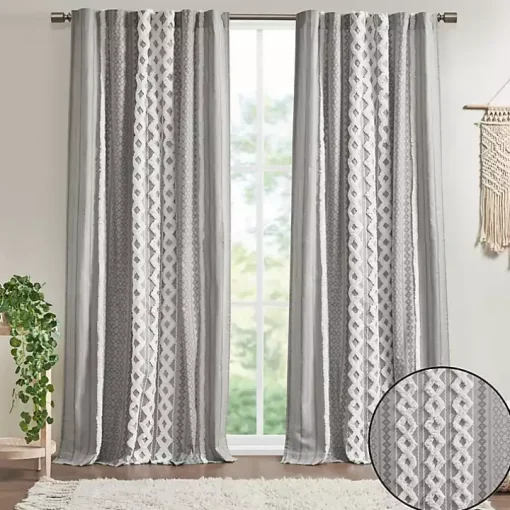 Imani Gray Chenille Stripe Curtain Panel, 84 in.