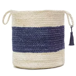 Indigo Bold Striped Jute Basket, 19 in.