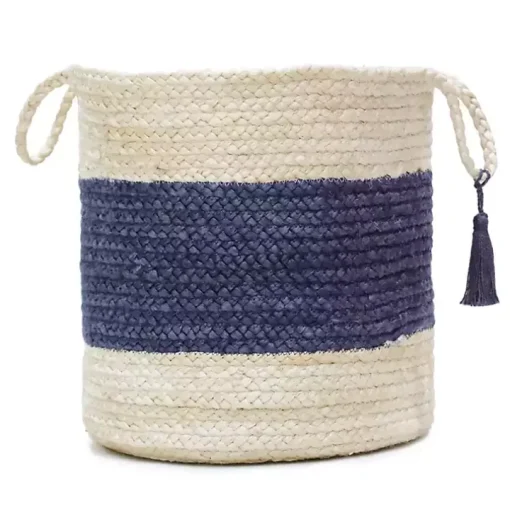 Indigo Bold Striped Jute Basket, 19 in.