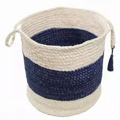 Indigo Bold Striped Jute Basket, 19 in.