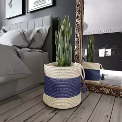 Indigo Bold Striped Jute Basket, 19 in.