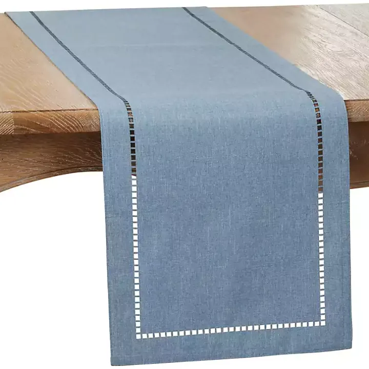 Indigo Hemstitch Border Table Runner