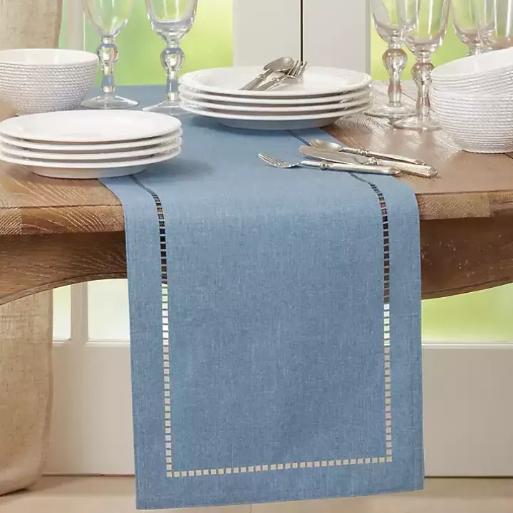 Indigo Hemstitch Border Table Runner