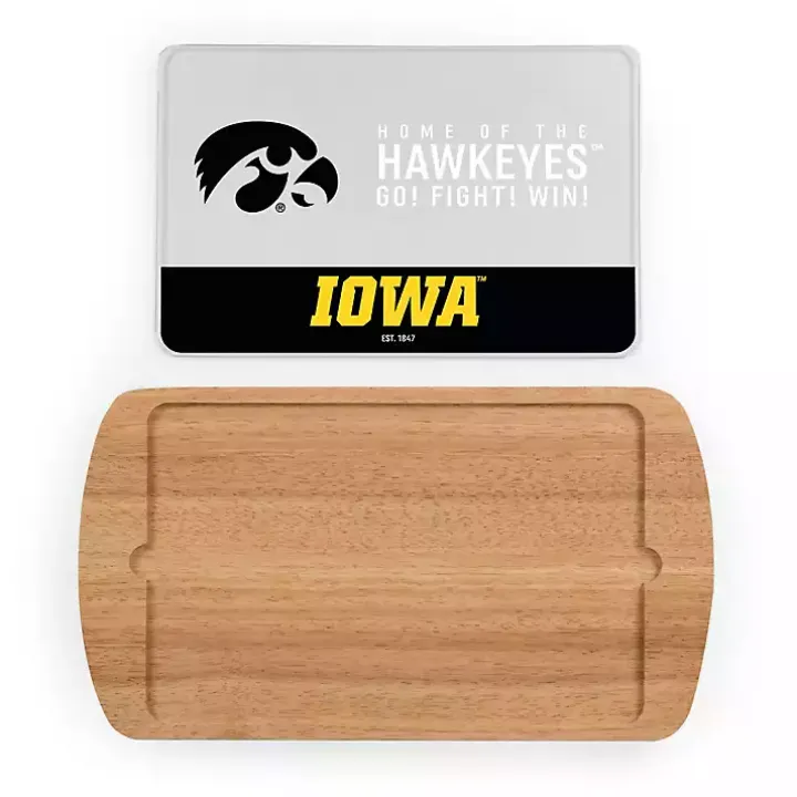 Iowa Hawkeyes Wood and Glass Serving Board
