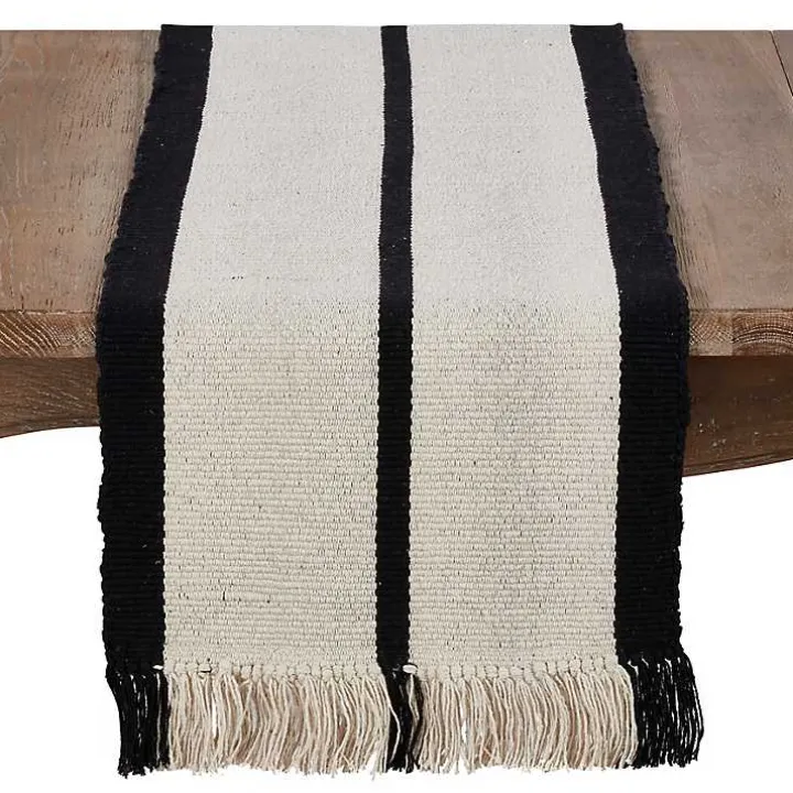 Ivory and Black Heavy Rug Table Runner