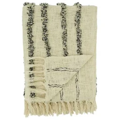 Ivory and Black Tufted Lines Throw