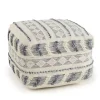 Ivory and Navy Textured Stripe Pouf