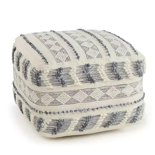 Ivory and Navy Textured Stripe Pouf