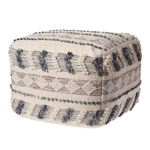 Ivory and Navy Textured Stripe Pouf