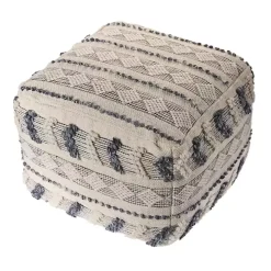 Ivory and Navy Textured Stripe Pouf