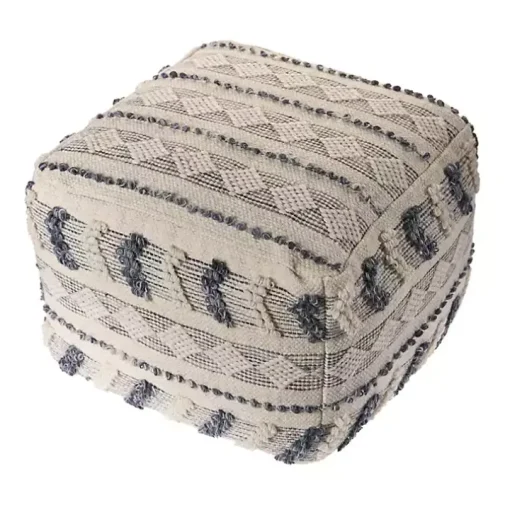 Ivory and Navy Textured Stripe Pouf