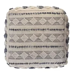 Ivory and Navy Textured Stripe Pouf