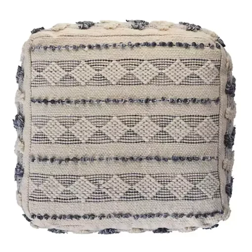 Ivory and Navy Textured Stripe Pouf