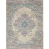 Ivory and Pink Central Medallion Area Rug, 5x7