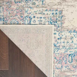 Ivory and Pink Central Medallion Area Rug, 5x7