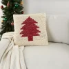 Ivory and Red Looped Christmas Tree Throw Pillow