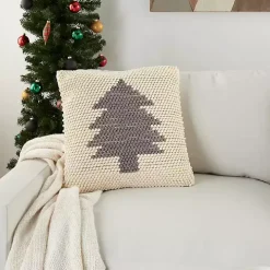 Ivory Christmas Tree Loop Throw Pillow