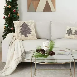 Ivory Christmas Tree Loop Throw Pillow