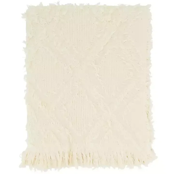 Ivory Diamond Pattern Throw Blanket