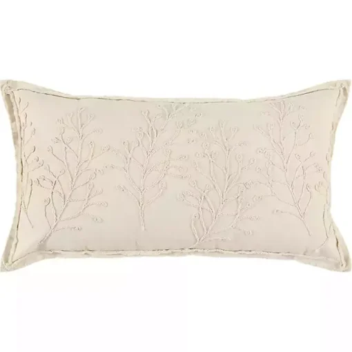 Ivory Embroidered Botanical Pillow
