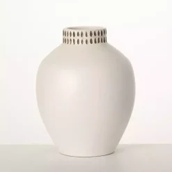 Ivory Etched Ceramic Urn Vase