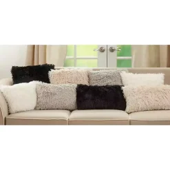 Ivory Faux Fur Fluffy Lumbar Throw Pillow