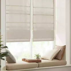 Ivory Faux Silk Room Darkening Roman Shade, 27 in.