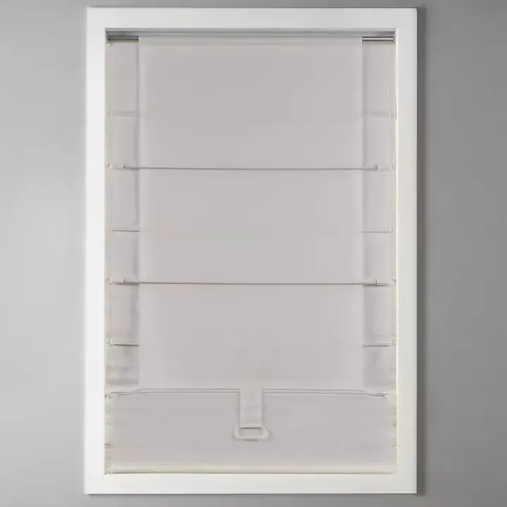 Ivory Faux Silk Room Darkening Roman Shade, 35 in.