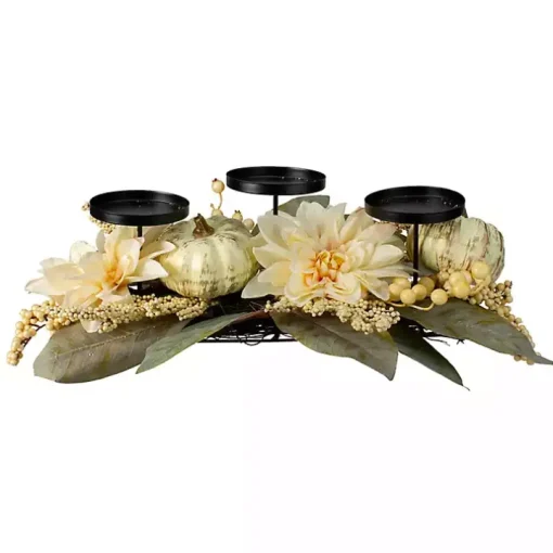 Ivory Pumpkin and Dahlia Candle Centerpiece