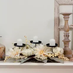Ivory Pumpkin and Dahlia Candle Centerpiece