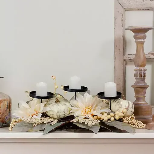 Ivory Pumpkin and Dahlia Candle Centerpiece