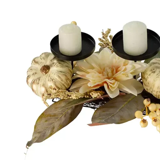 Ivory Pumpkin and Dahlia Candle Centerpiece