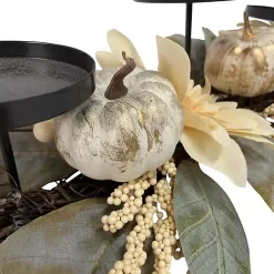 Ivory Pumpkin and Dahlia Candle Centerpiece