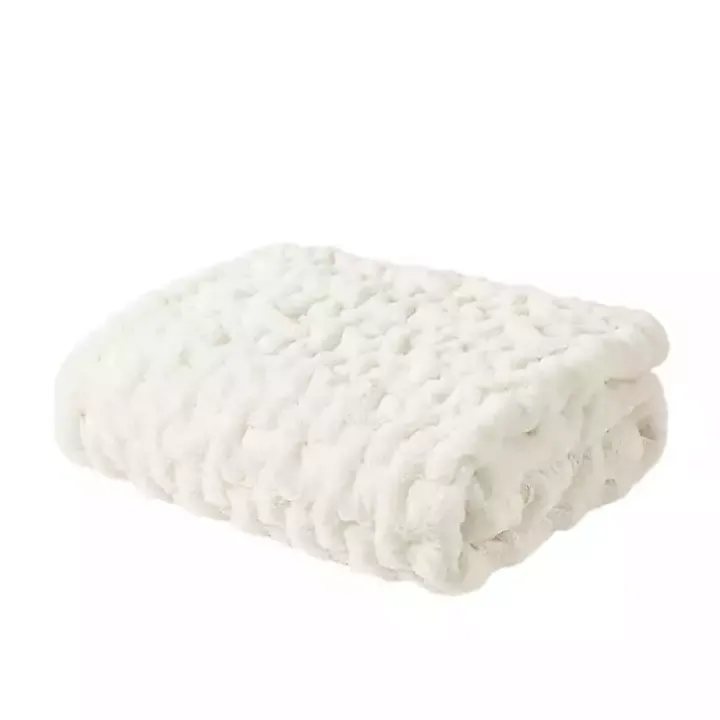 Ivory Ruched Fur Throw