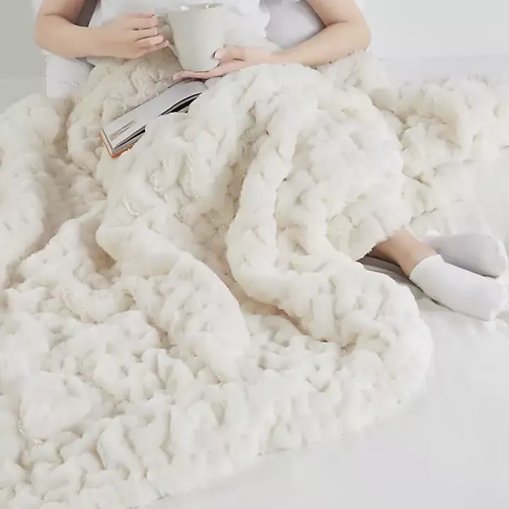 Ivory Ruched Fur Throw